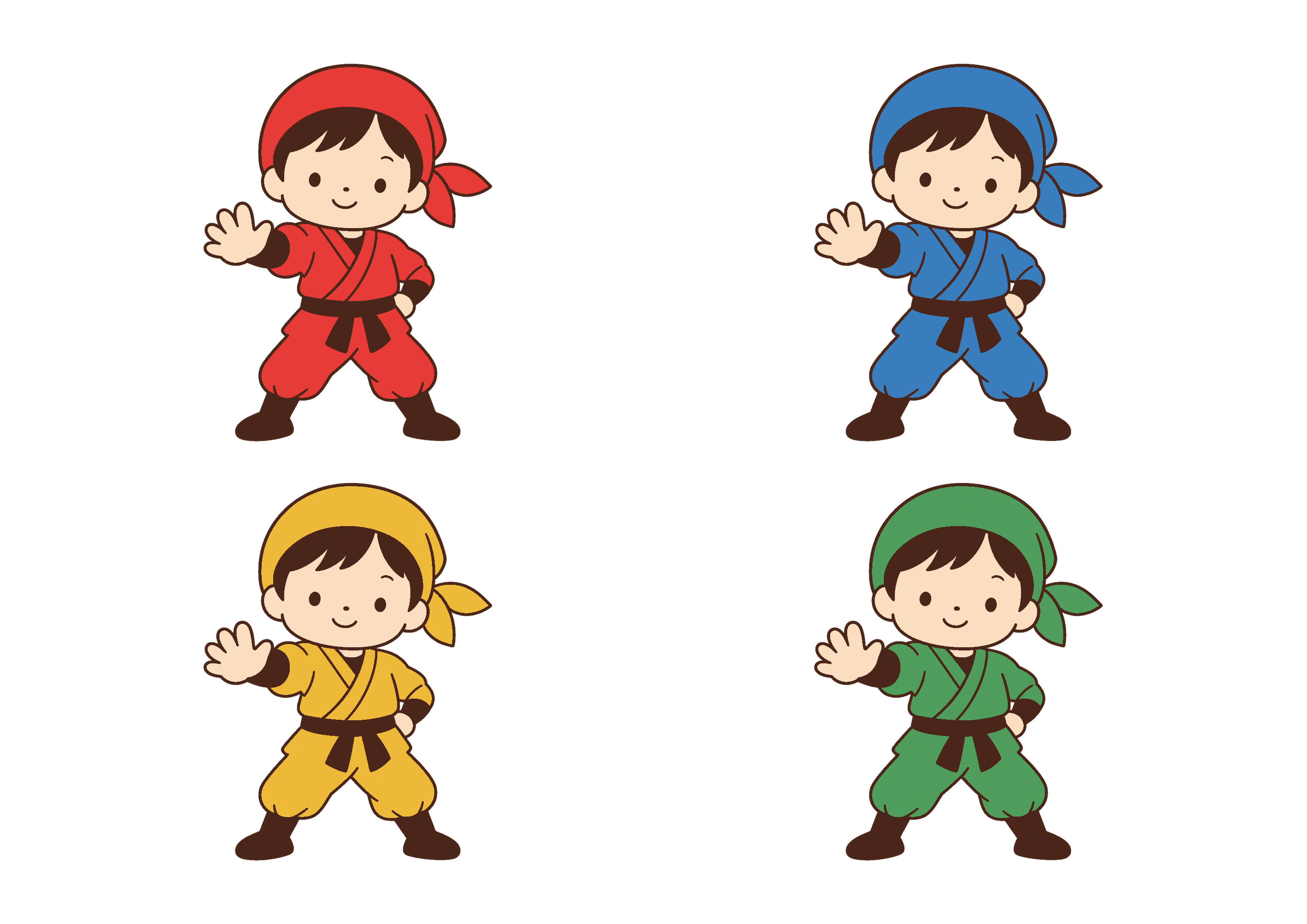 忍者の子ども4色のA4印刷画像