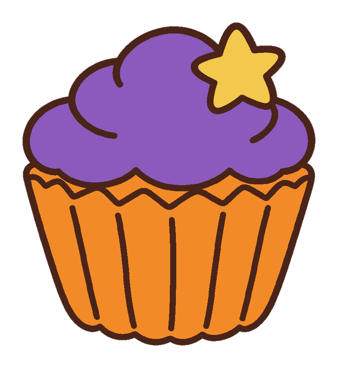 かぼちゃ飾りがついたハロウィンカップケーキのカラー透過イラスト
