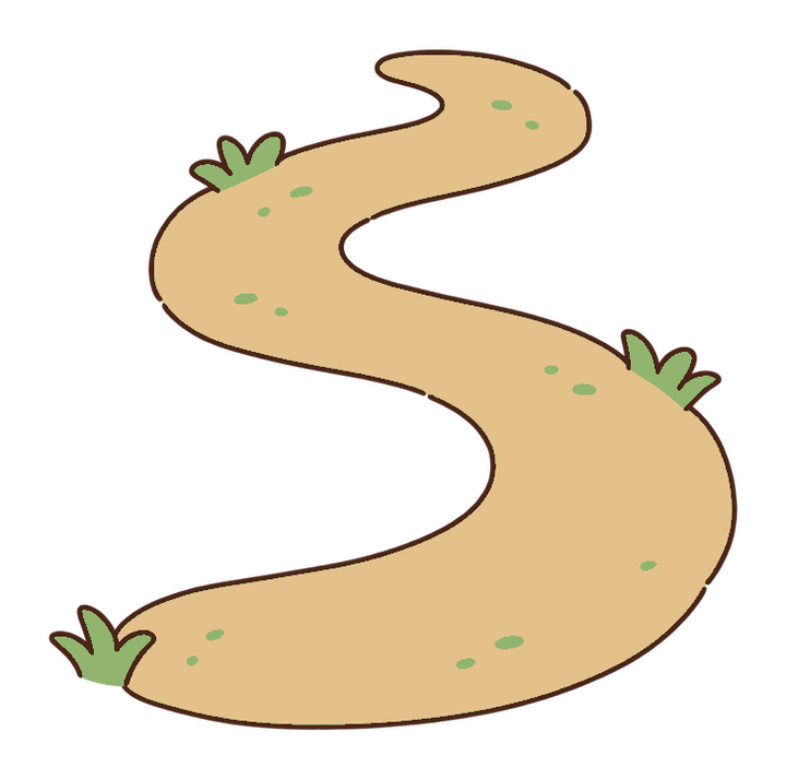 草の付いた淡い茶色の曲がり道