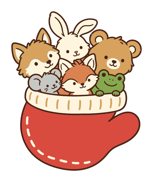 てぶくろから顔を出す動物たち