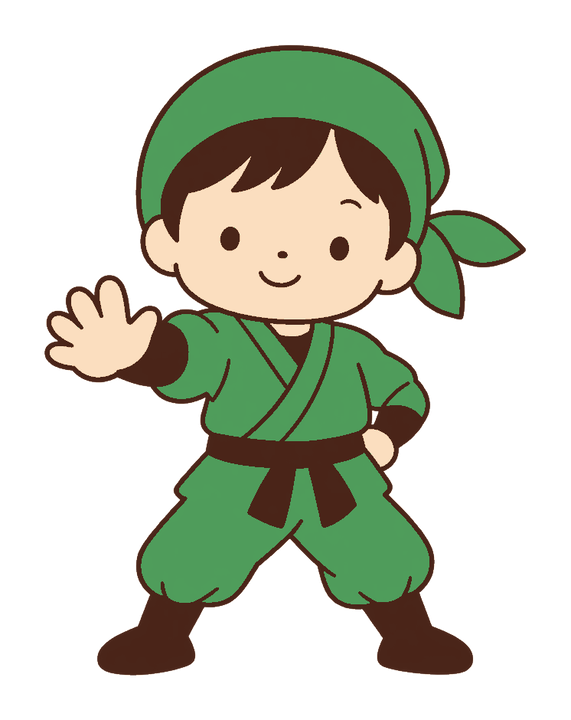 保育の忍者ごっこに使える緑忍者の透過イラスト