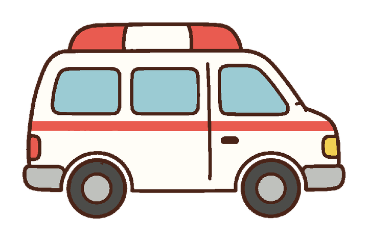 保育のおたよりや掲示に使える救急車のカラー透過イラスト