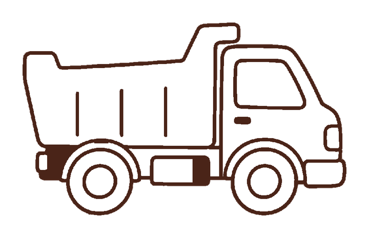 ダンプカーのぬりえに使える濃い茶色の線画透過PNG