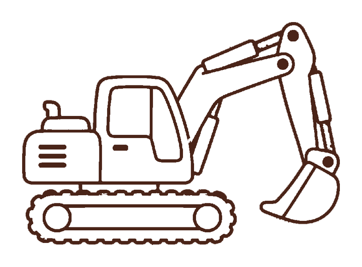 ショベルカーのぬりえに使える濃い茶色の線画透過PNG