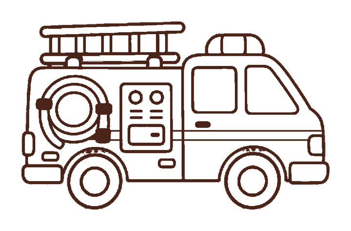 消防車のぬりえに使える濃い茶色の線画透過PNG