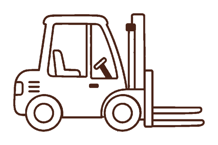 フォークリフトのぬりえに使える濃い茶色の線画透過PNG