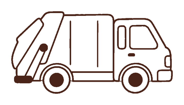 清掃車のぬりえに使える濃い茶色の線画透過PNG