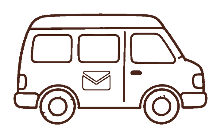 郵便車のぬりえに使える濃い茶色の線画透過PNG