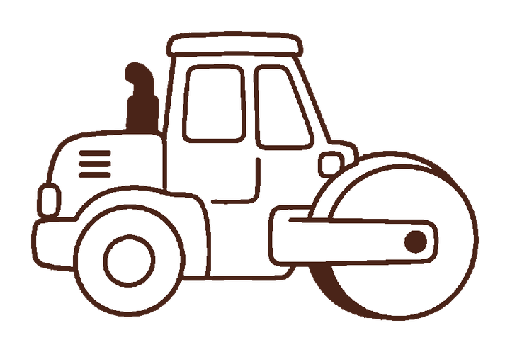 ロードローラーのぬりえに使える濃い茶色の線画透過PNG