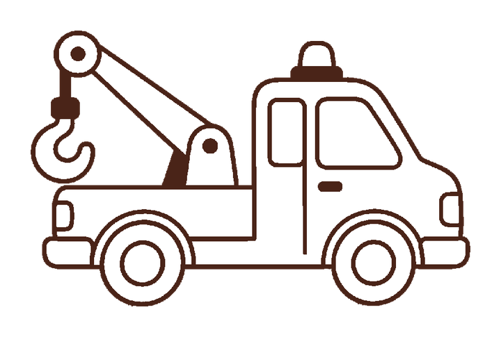 レッカー車のぬりえに使える濃い茶色の線画透過PNG