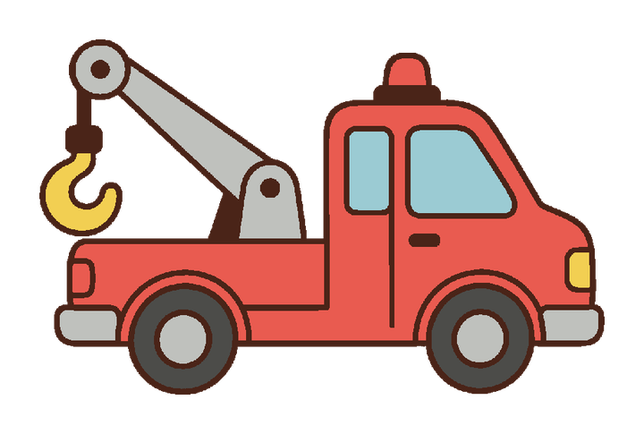 保育のおたよりや掲示に使えるレッカー車のカラー透過イラスト